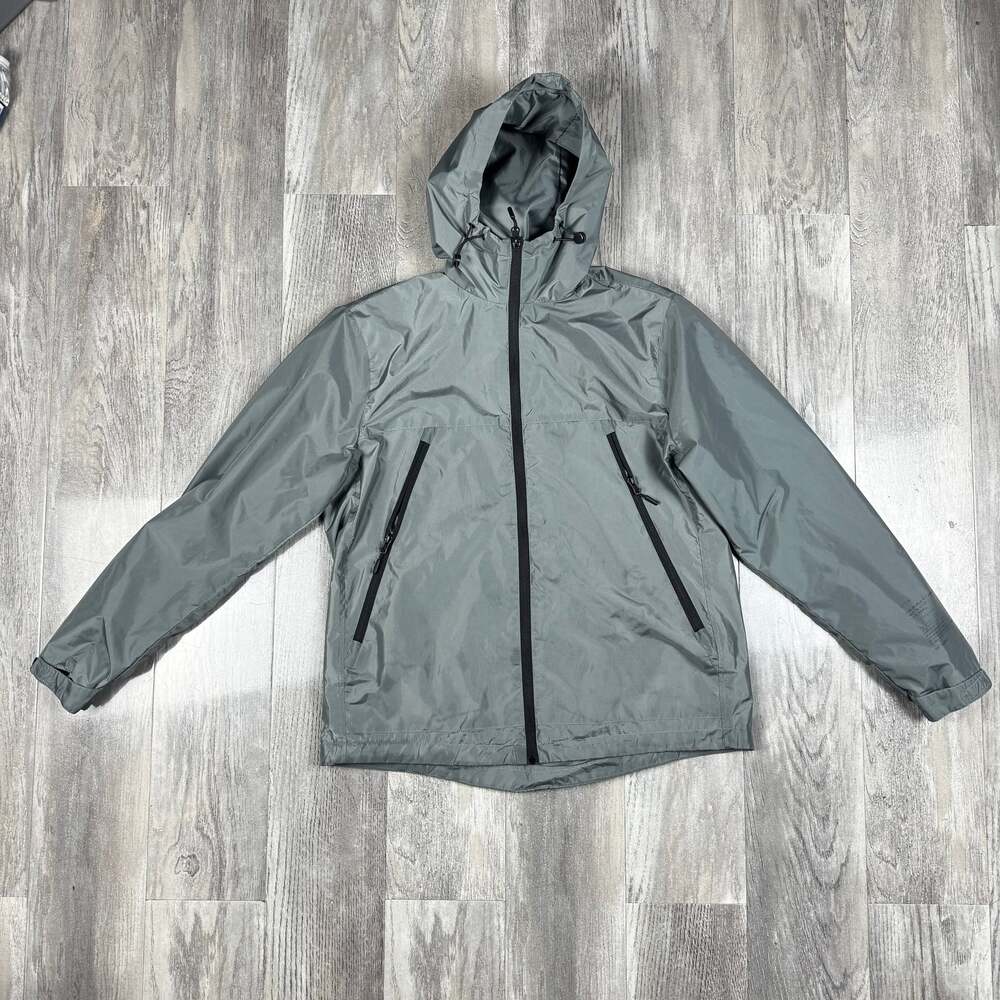 H&M Nylon Windproof Hooded Windbreaker Green Gray